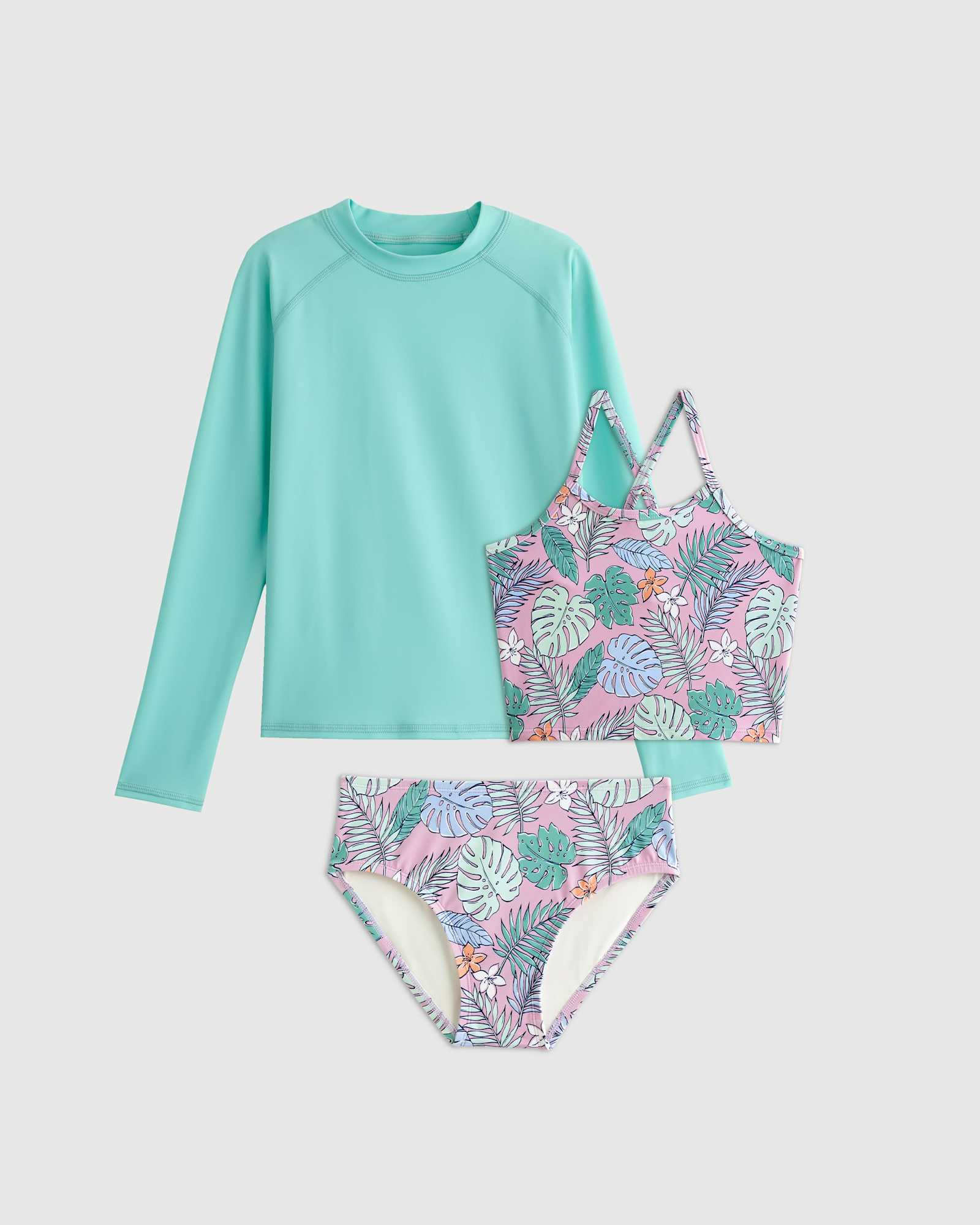 Palms Tankini and Long Sleeve Raglan Rash Guard Set