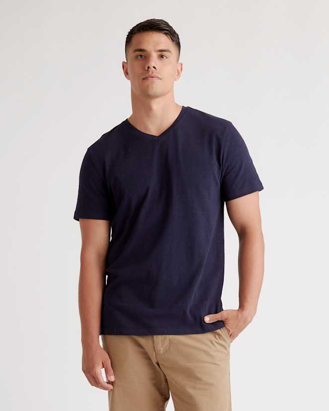Deep Navy 100% Organic Cotton Slub V-Neck Tee