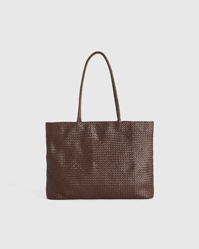 Dark Brown Italian Leather Small Handwoven Tote