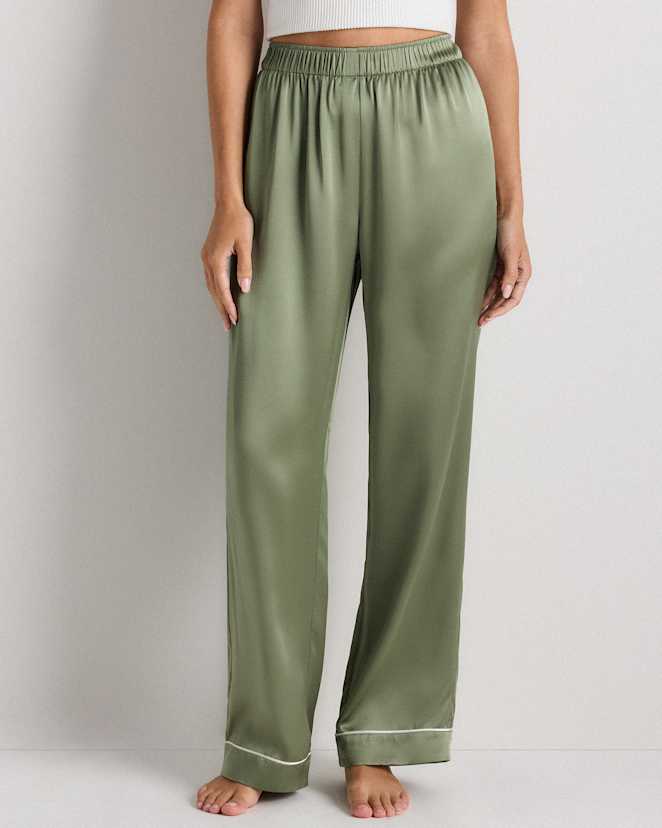 Moss Green 100% Washable Silk Satin Pajama Pant