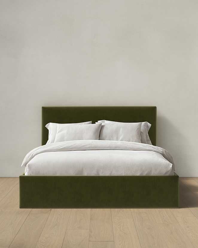 Moss Square Bed in Performance Velvet