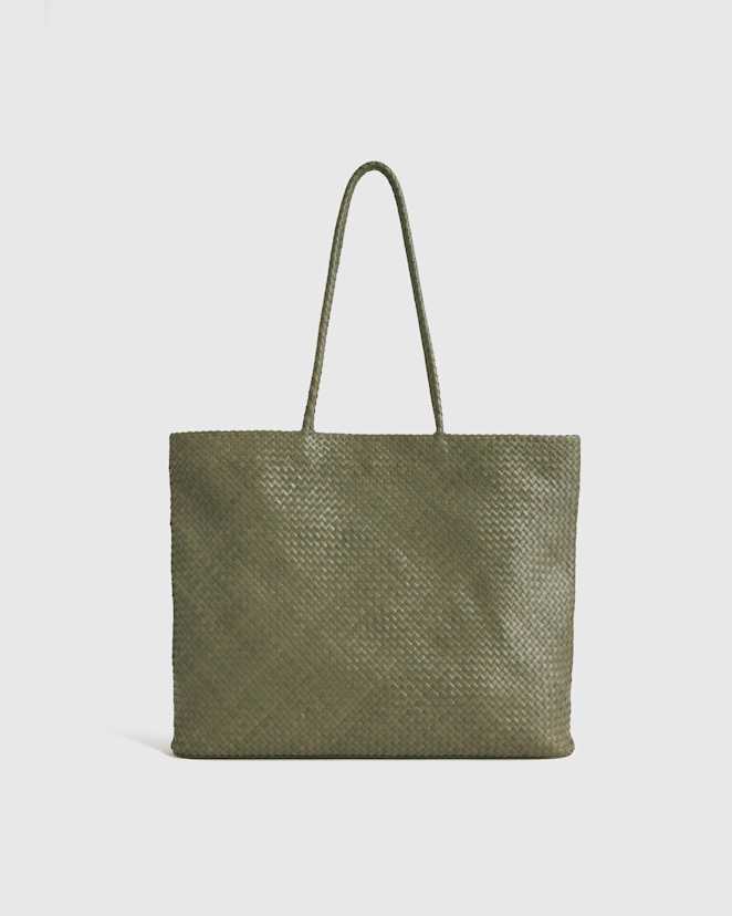 Olive Italian Leather Handwoven Tote