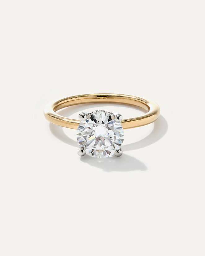 Yellow Gold Lab Grown Diamond Round Petite Hidden Halo Engagement Ring - 2ct