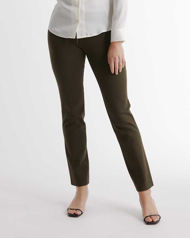 Olive Ultra-Stretch Ponte Straight Leg Pants