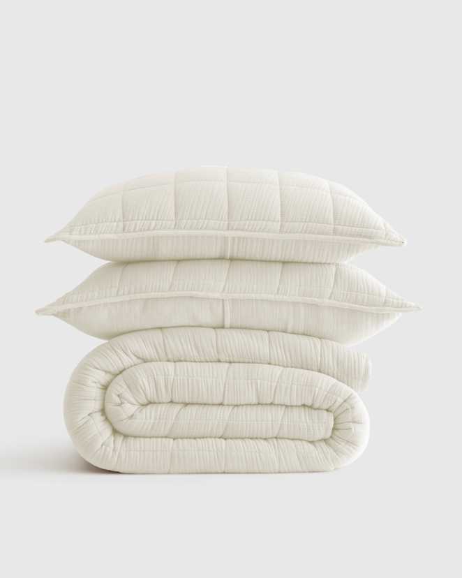 Ivory Organic Airy Gauze Box Quilt Set