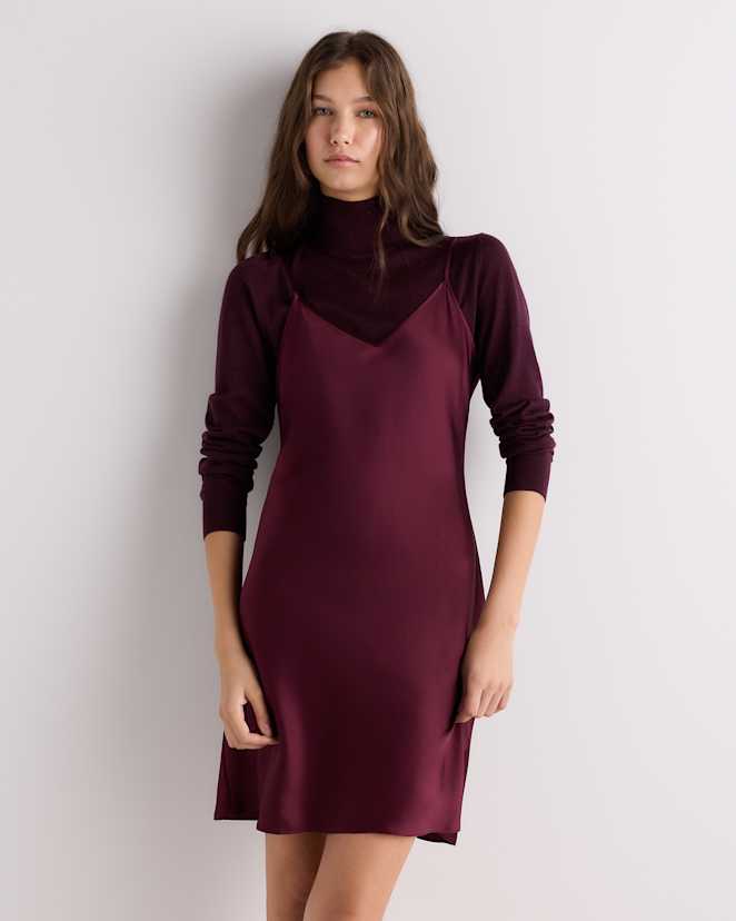 Wine Tasting Red 100% Washable Silk Mini Slip Dress