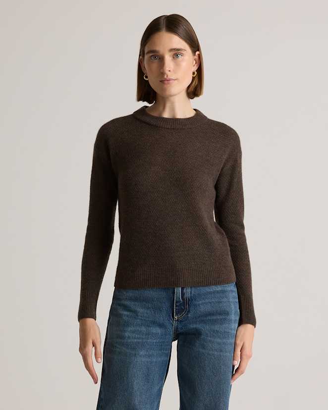 Dark Walnut Baby Alpaca-Wool Diamond Stitch Crew