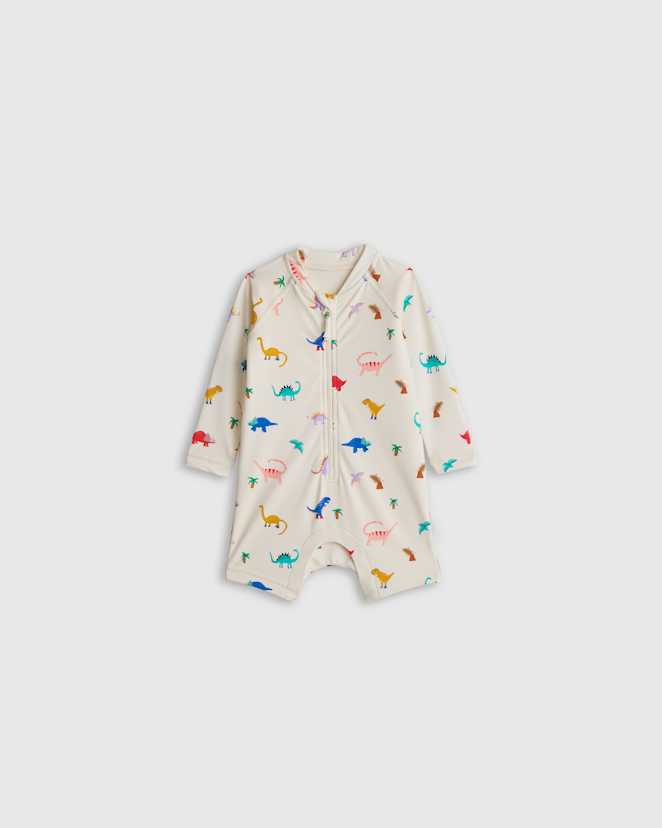 Dinosaurs Long Sleeve Zip-Up Rash Guard One-Piece