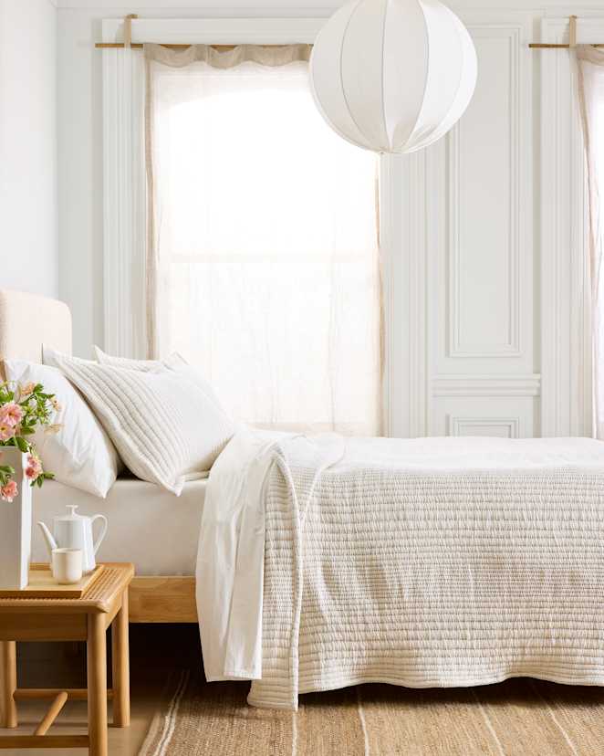 Undyed Organic Cotton Channel Stitch Coverlet
