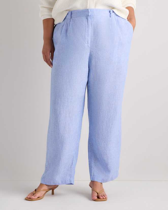 French Blue 100% European Linen Pleated Trouser