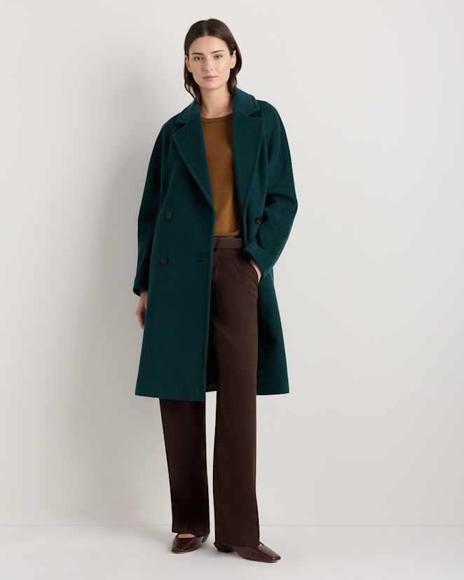 Nocturnal Green Wool Cashmere Double-Breasted Slouch Coat