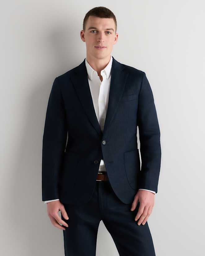 Deep Navy 100% European Linen Tailored Blazer