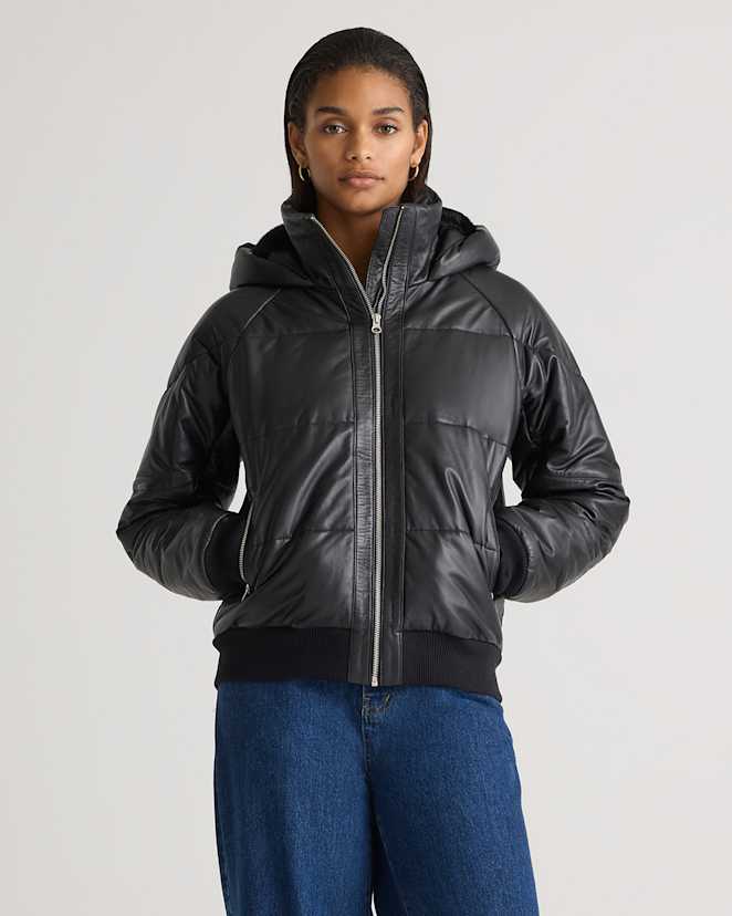 Black 100% Leather Puffer Jacket