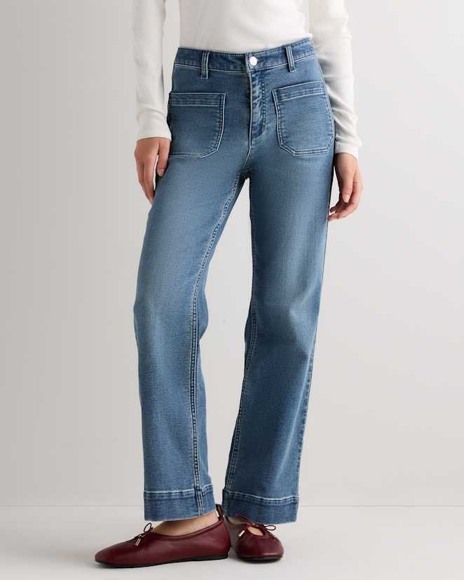 River Blue French Terry Wide Leg Pants