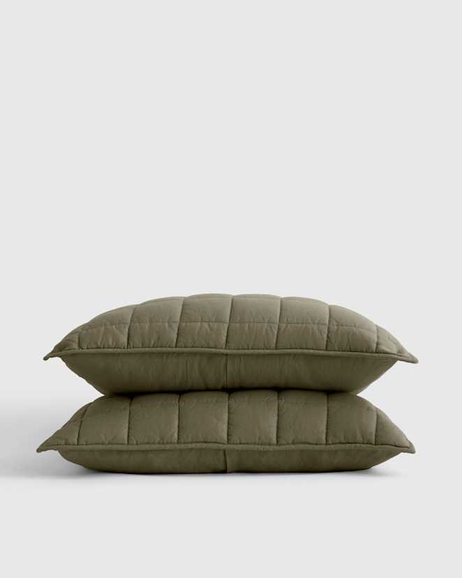 Dusty Olive European Linen Box Quilted Sham Set