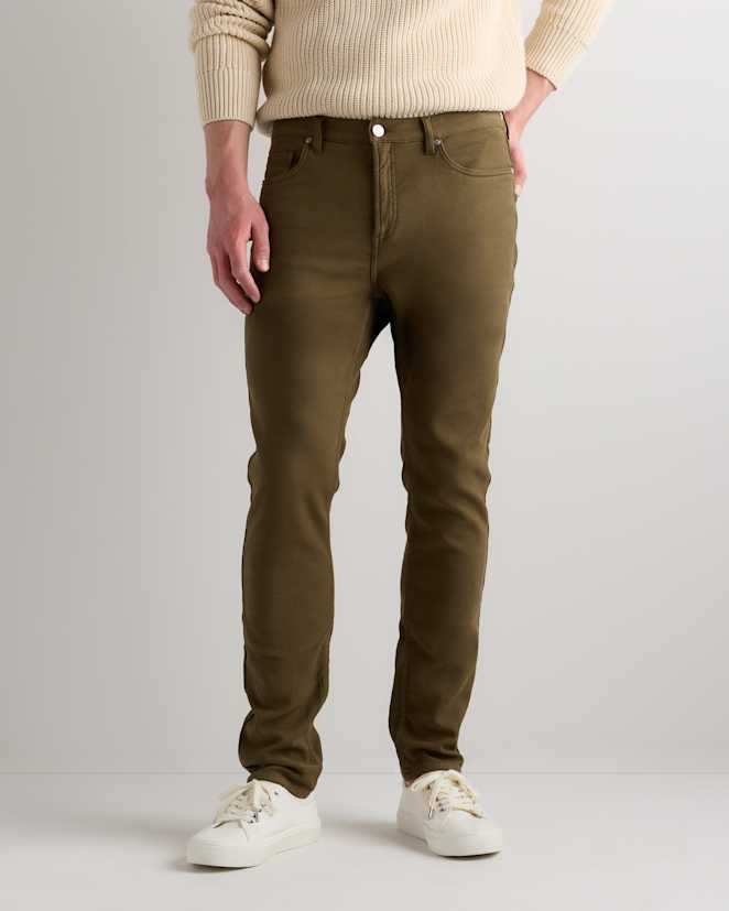Military Olive French Terry 5-Pocket Pants - Slim