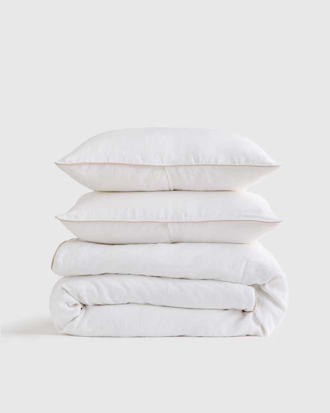 White/Toffee European Linen Piped Duvet Cover Set