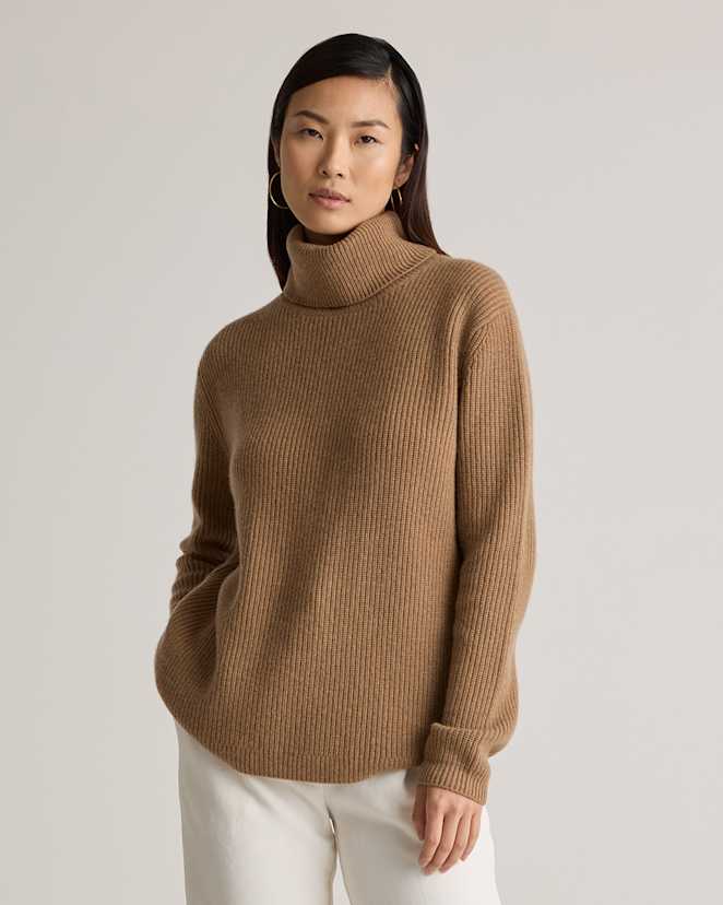 Teak Mongolian Cashmere Fisherman Turtleneck Sweater