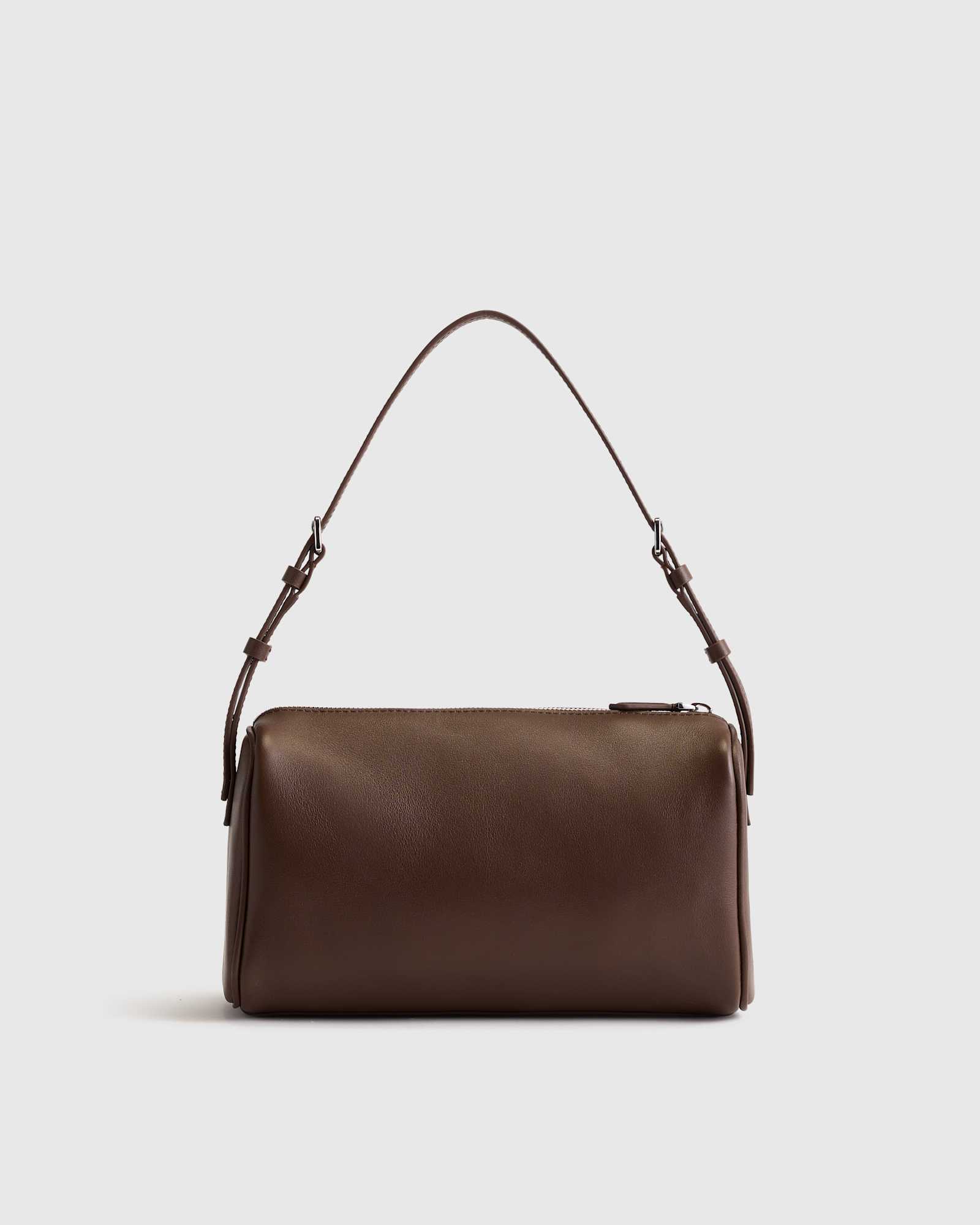 Dark Brown Italian Leather Mini Barrel Shoulder Bag