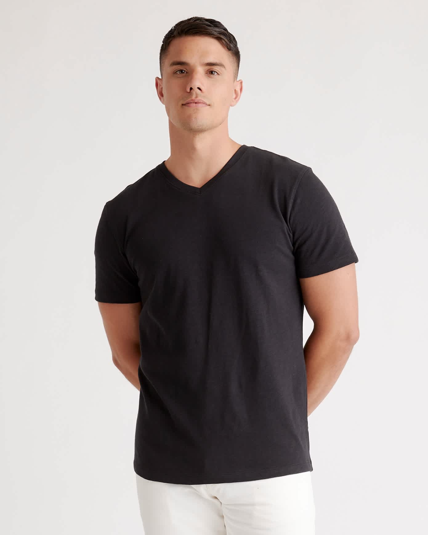 Bold Black 100% Organic Cotton Slub V-Neck Tee