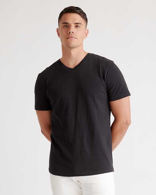Bold Black T-shirt 100 % coton biologique flammé à col en V
