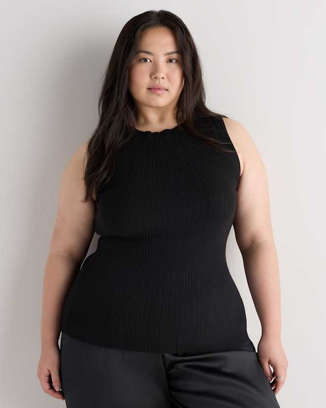 Black Cotton Cashmere Ribbed Tank