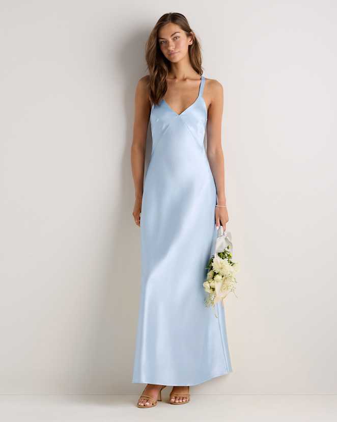 Mist Blue Bianca Stretch Satin Dress