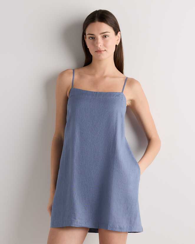 Moonstone Blue 100% European Linen Mini Skort Dress