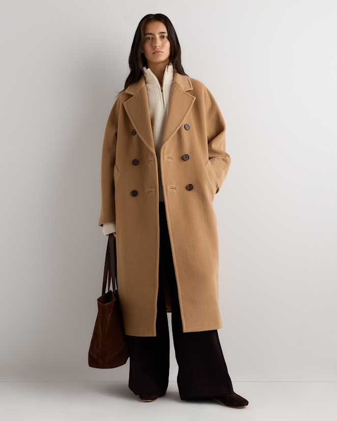 Caramel Wool Cashmere Double-Breasted Belted Long Coat