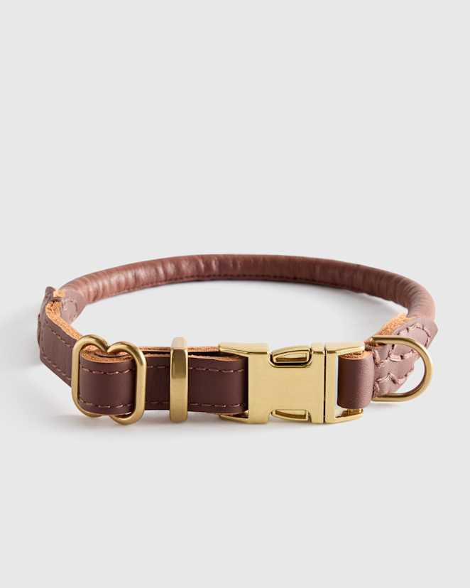 Brown Rolled Italian Leather Dog Collar
