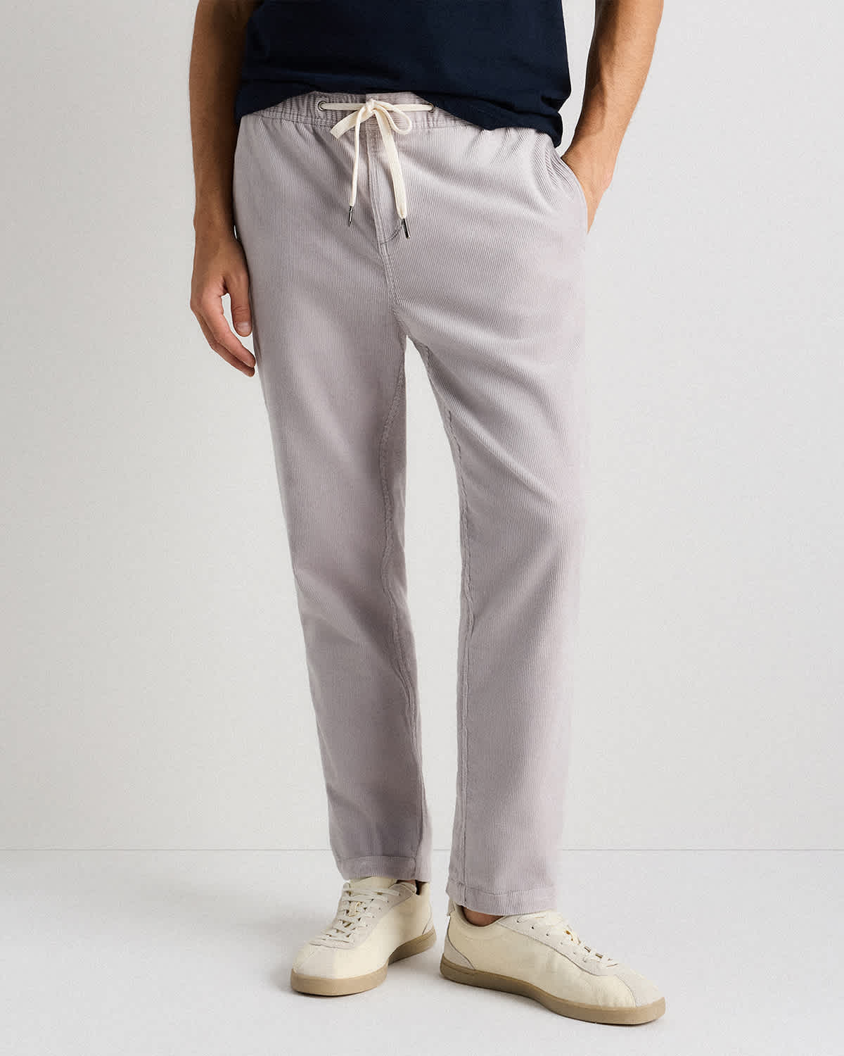 Granite Grey Organic Stretch Corduroy Drawstring Trousers