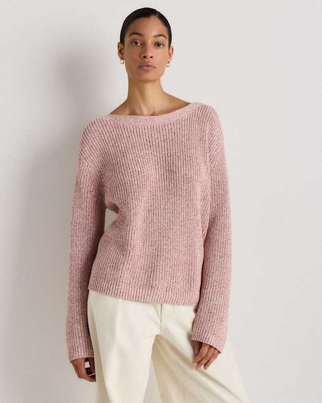 Marled Rose Pink 100% Organic Cotton Fisherman Boatneck Sweater