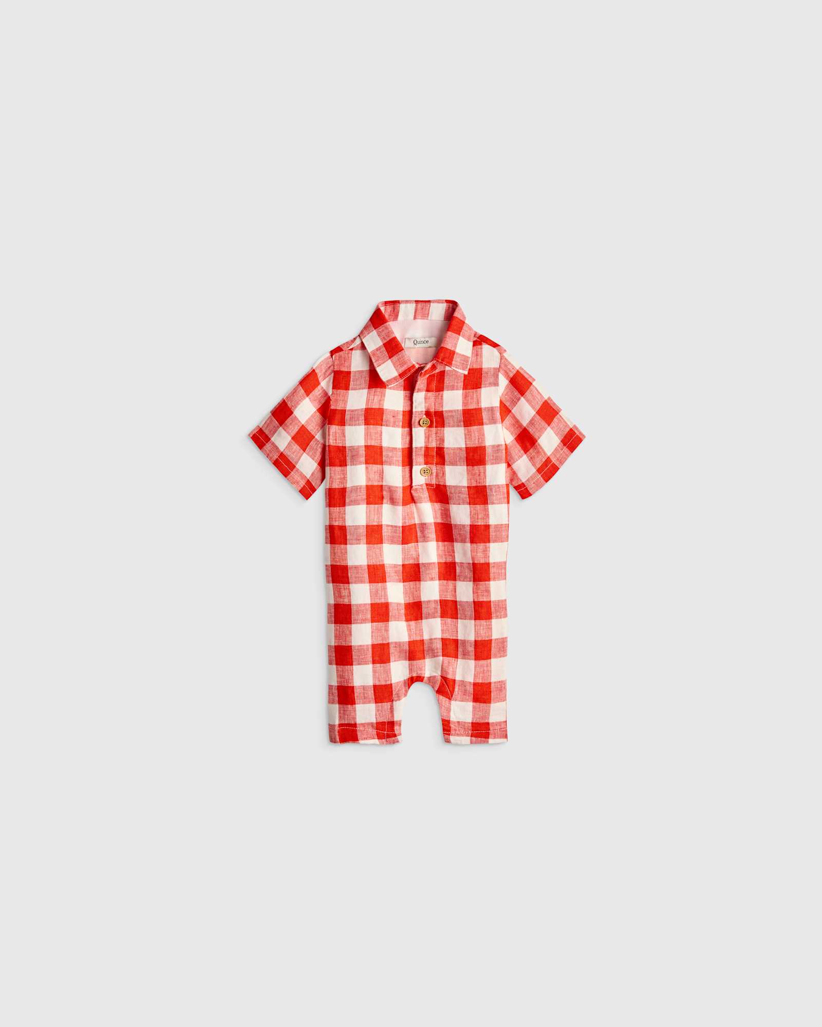 Picnic Gingham 100% Linen Button Front Romper