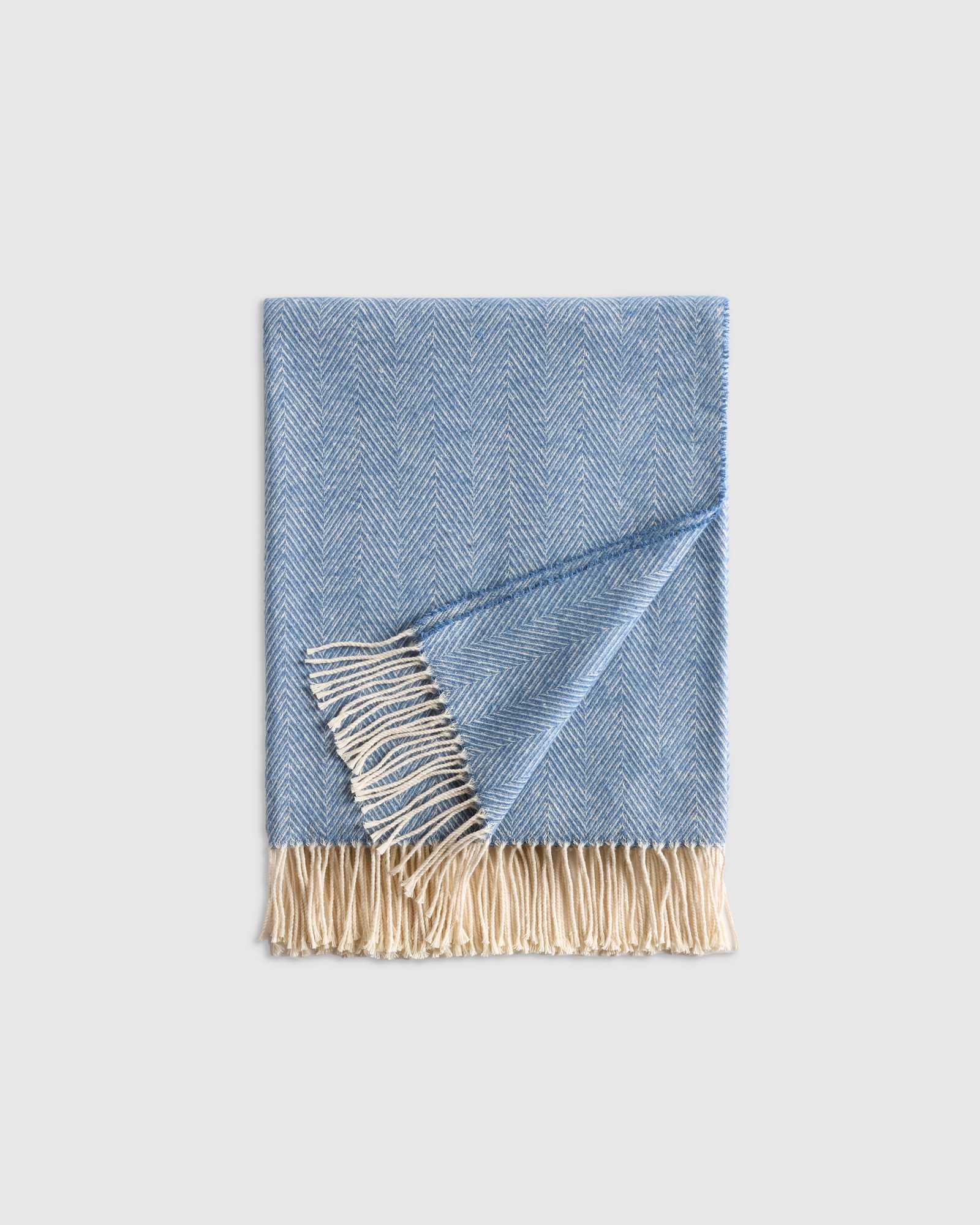 Blue Jeté en coton italien à chevrons