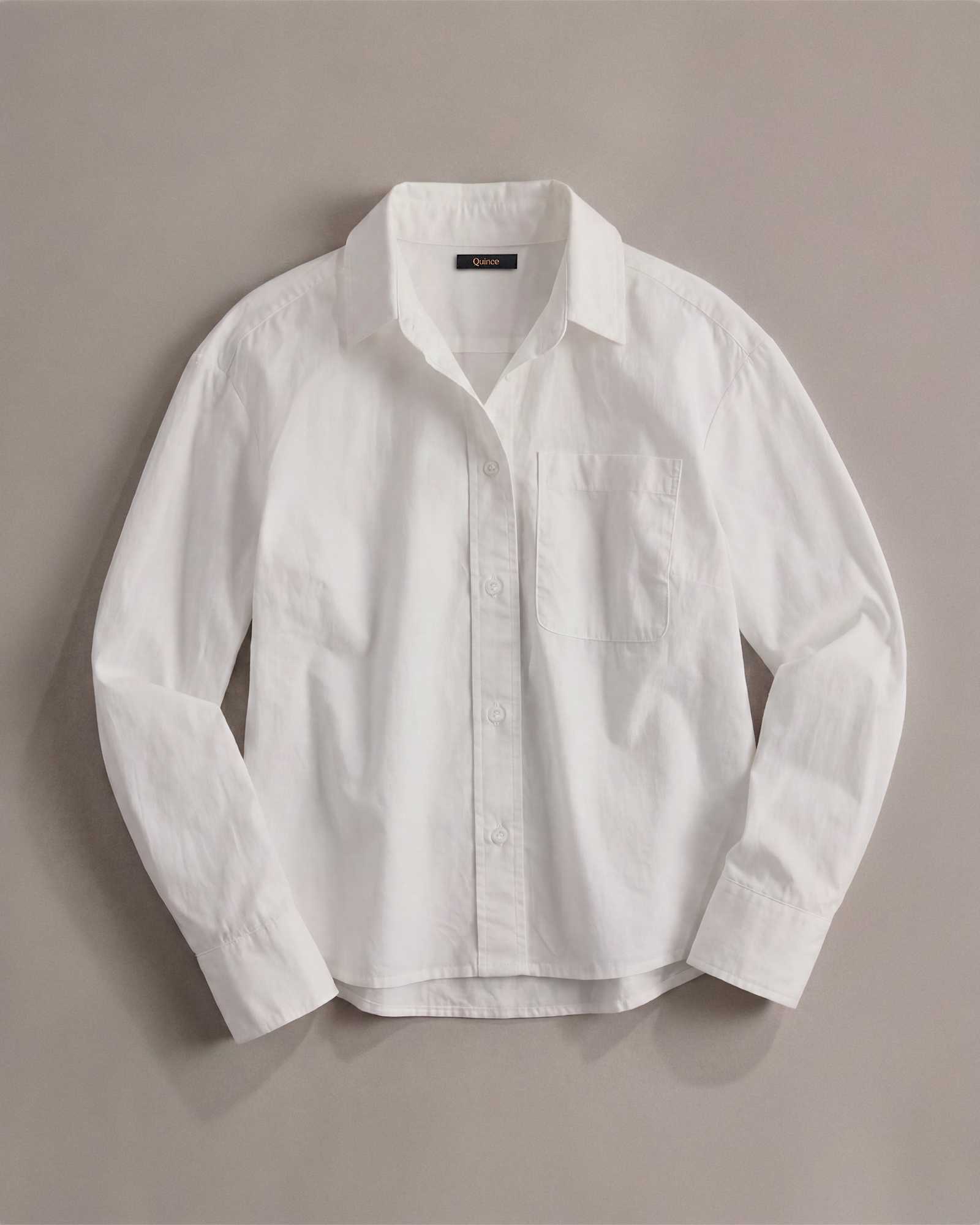 Organic Cotton Poplin Cropped Long Sleeve Shirt-Classic White