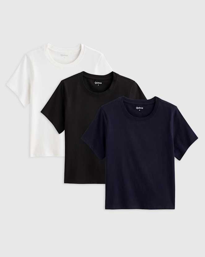 Classic White 100% Organic Cotton Boxy Crewneck Tee 3 Pack Bundle