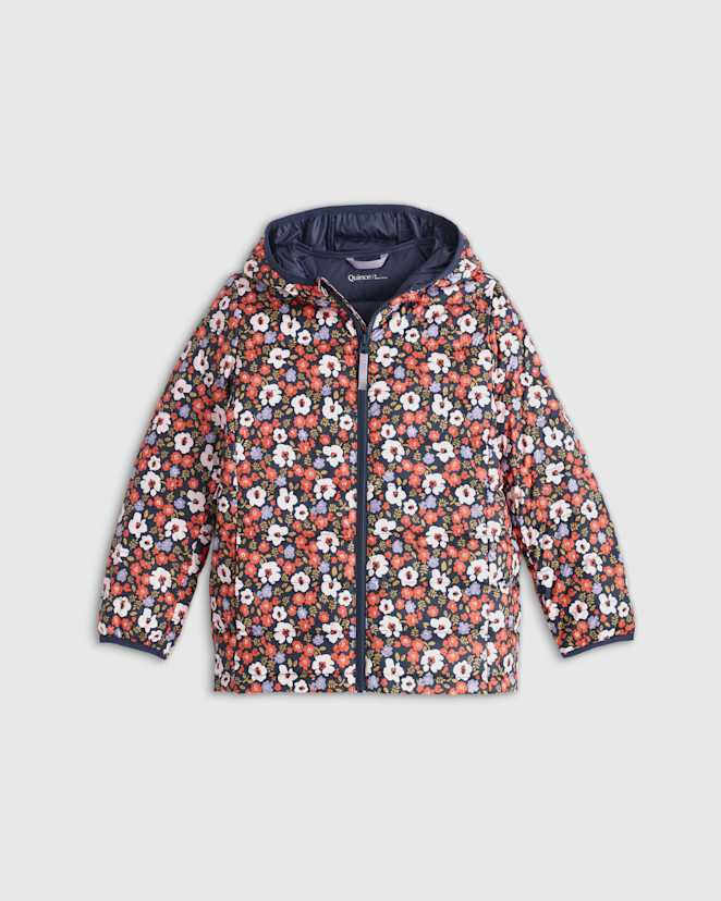 Poppy Floral Lightweight Down Hooded Puffer Jacket