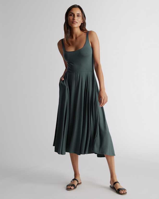 Dark Olive Tencel Jersey Fit & Flare Dress