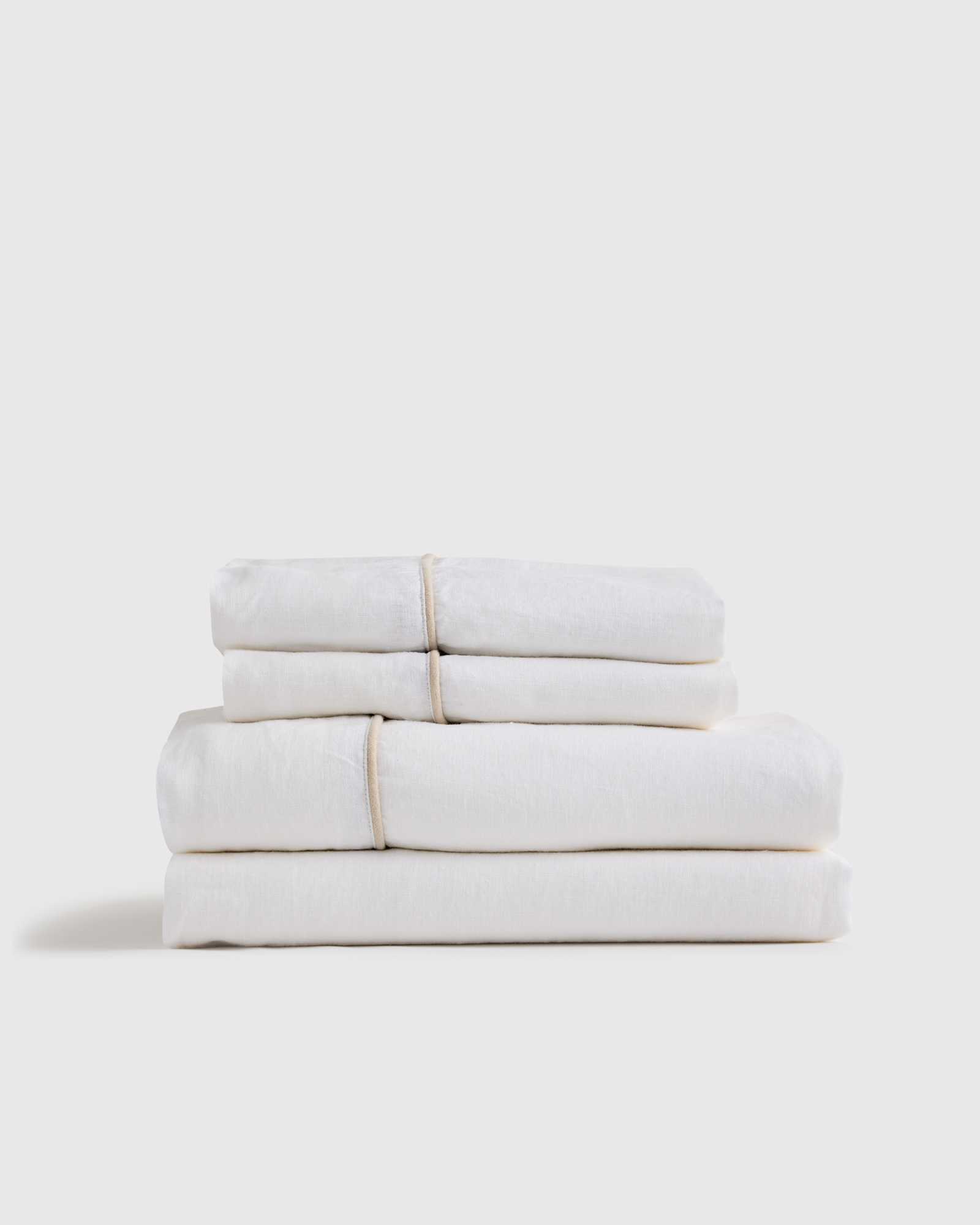 White/Toffee European Linen Piped Sheet Set