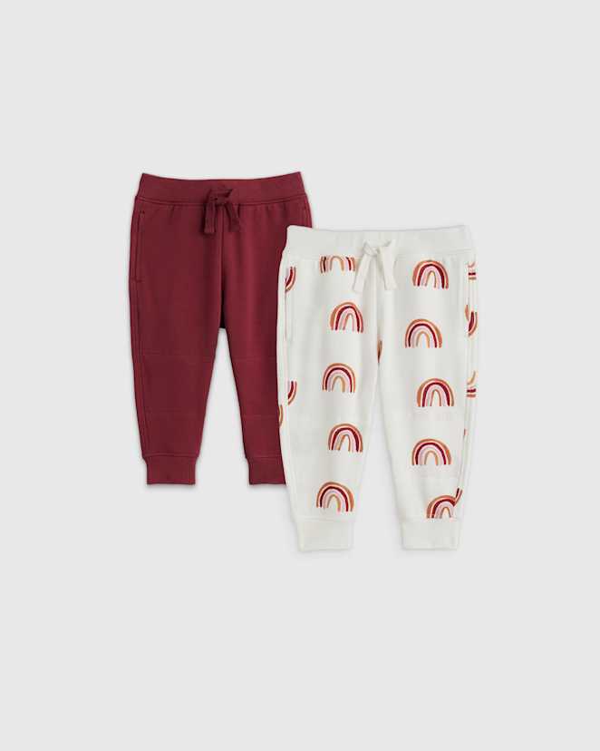 Rainbows/Burgundy Organic Cotton French Terry Joggers 2-Pack