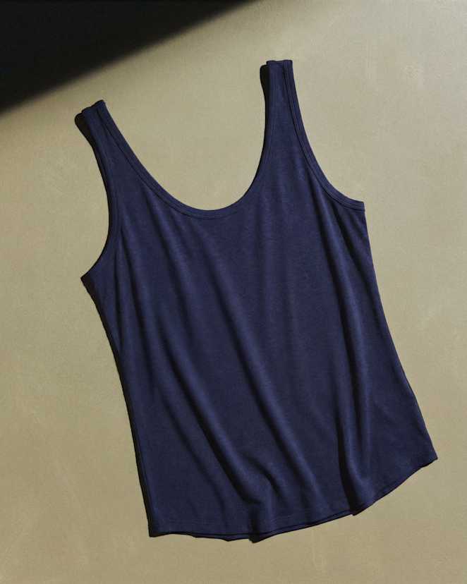 Navy Cotton Modal Double Scoop Neck Tank