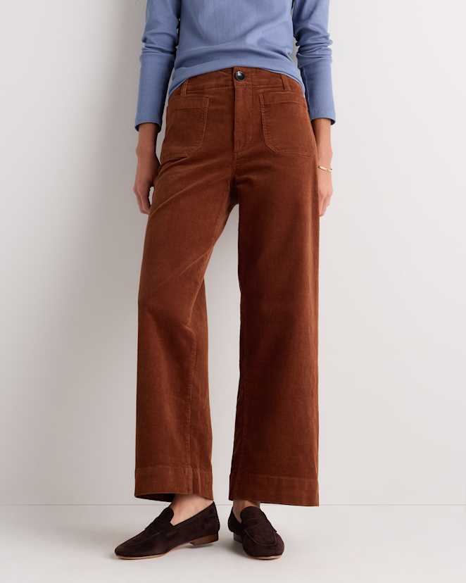 Dark Tobacco Brown Organic Stretch Corduroy Cropped Wide Leg Pants