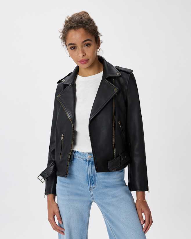 True Black/Brass Hardware 100% Leather Motorcycle Jacket