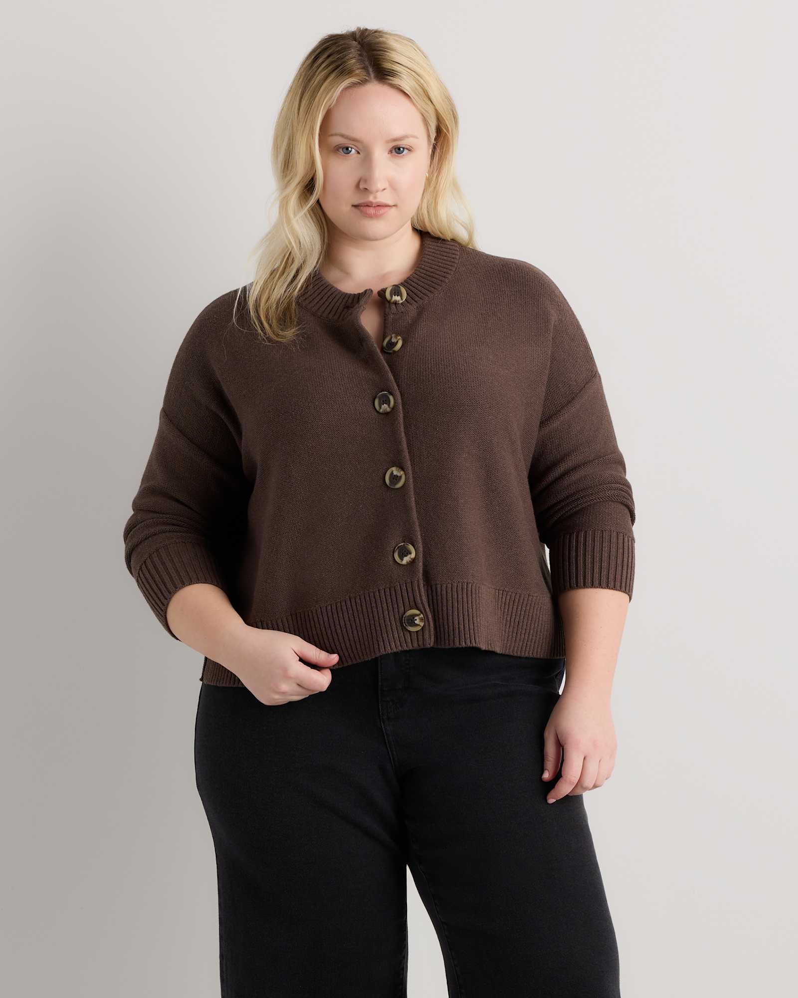 Heather Brown 100% Organic Cotton Cropped Cardigan