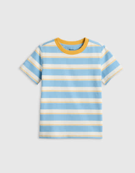 Large Multi Blue Stripe 100% Organic Cotton Jersey Short Sleeve Tee