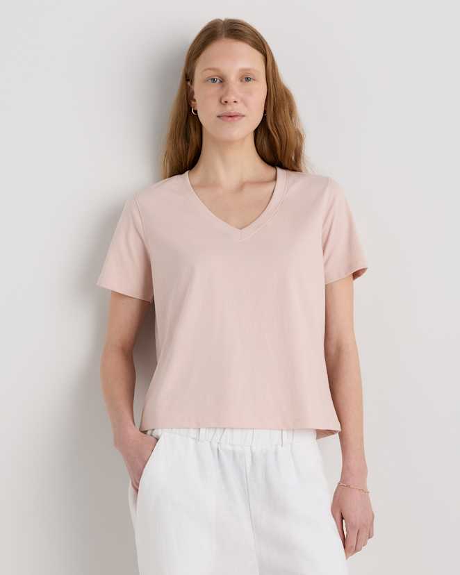 Shell Pink 100% Organic Cotton Boxy V-Neck Tee
