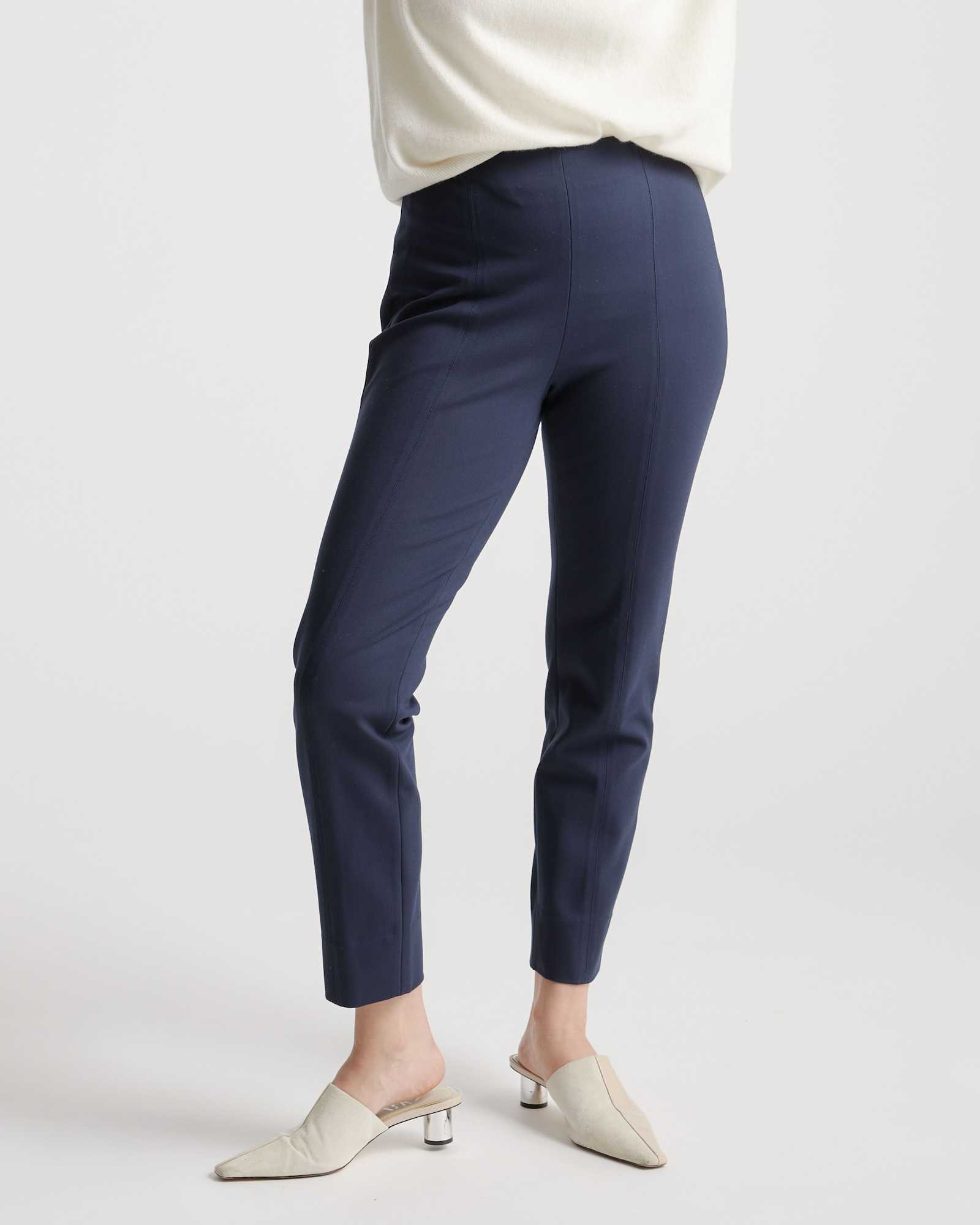 Navy Ultra-Stretch Ponte Pintuck Ankle Pants
