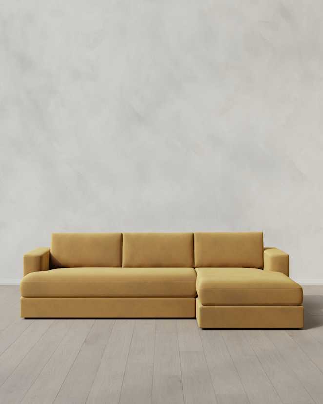 Caramel Sierra Curved Arm Chaise Sectional in Performance Velvet