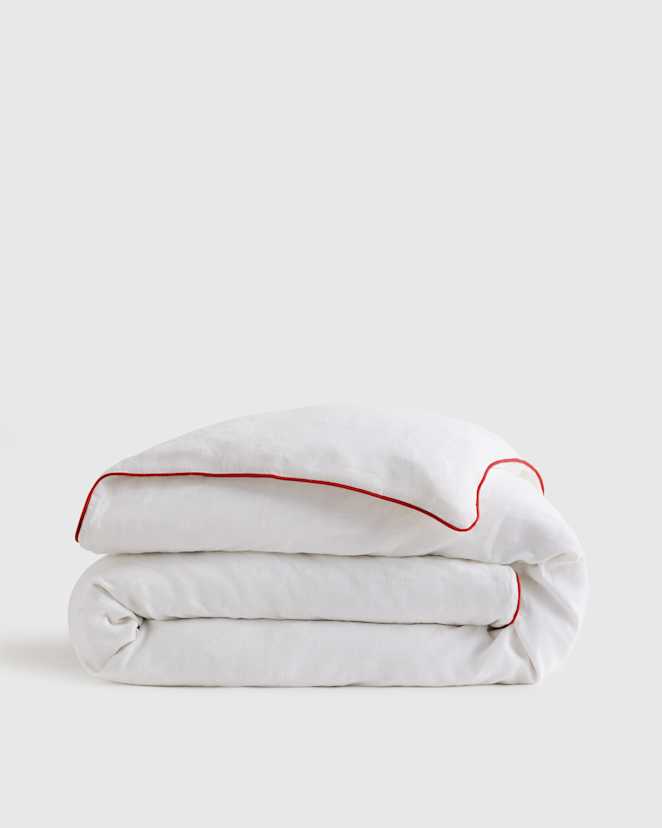 White/Cherry European Linen Piped Duvet Cover