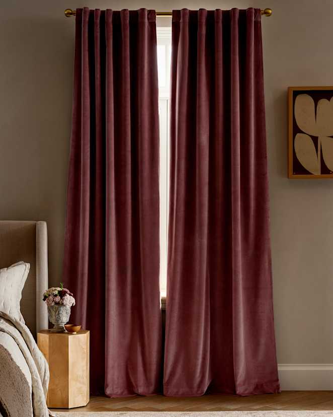 Mauve Cotton Velvet Room Darkening Curtain